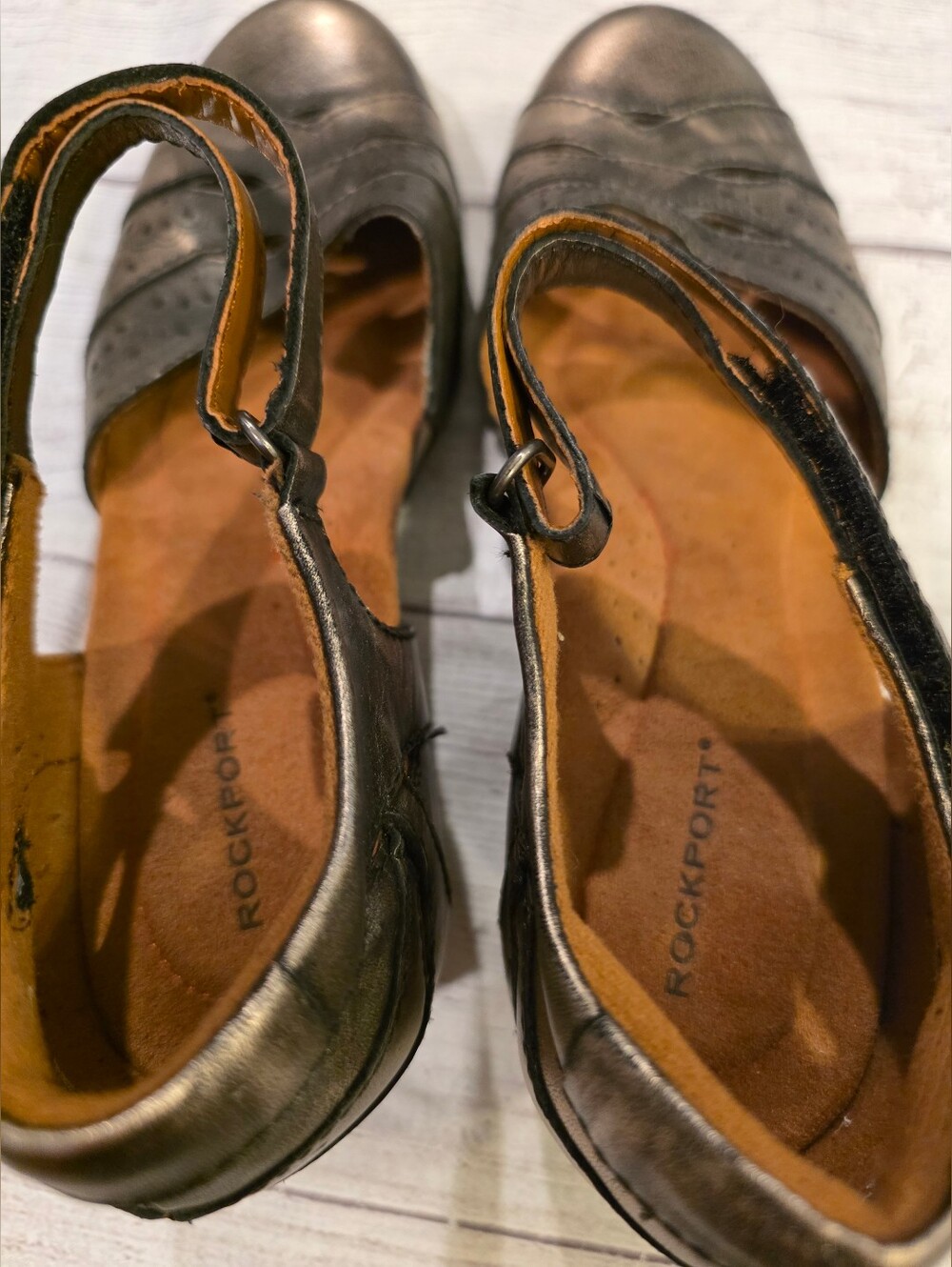 Rockport Cobb Hill Pewter Mary Jane Size 8 Leather Comfort Shoe Dark Academia - Picture 8 of 12